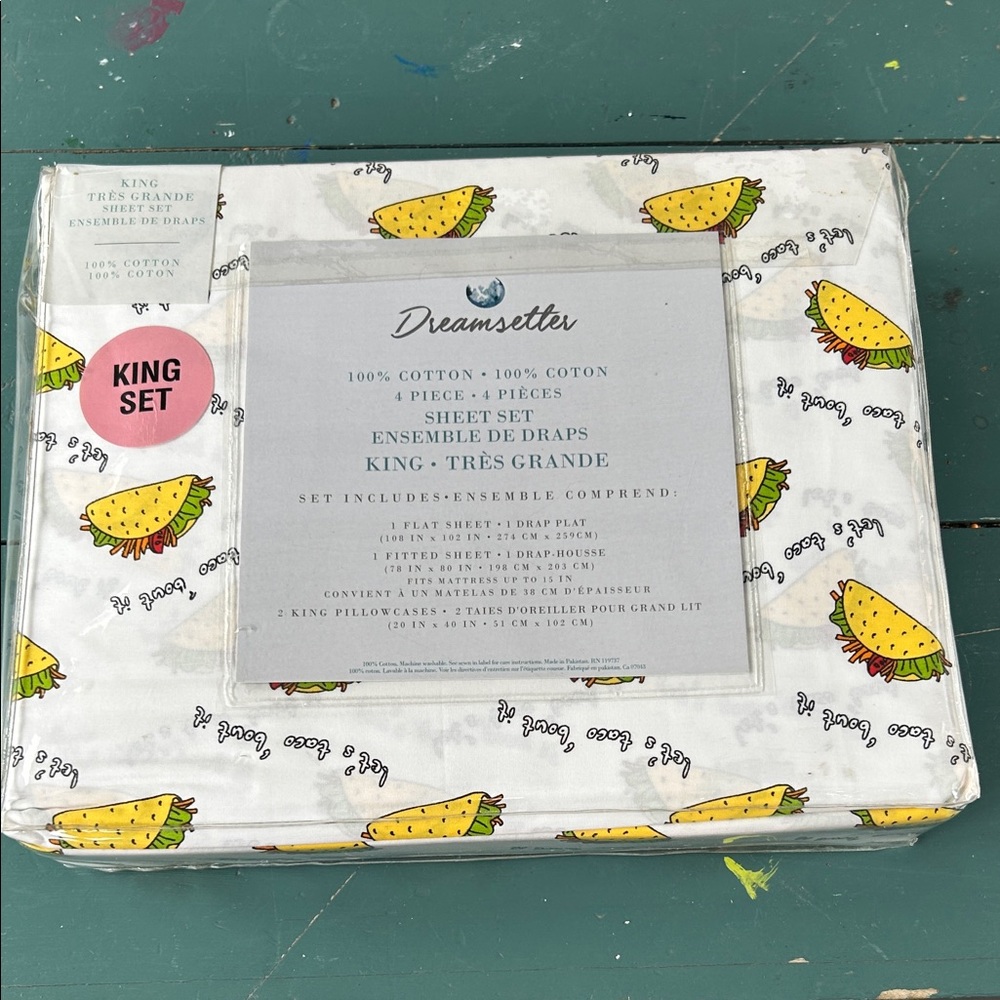 Dreamsetter Taco Print King Sheet Set BNWT